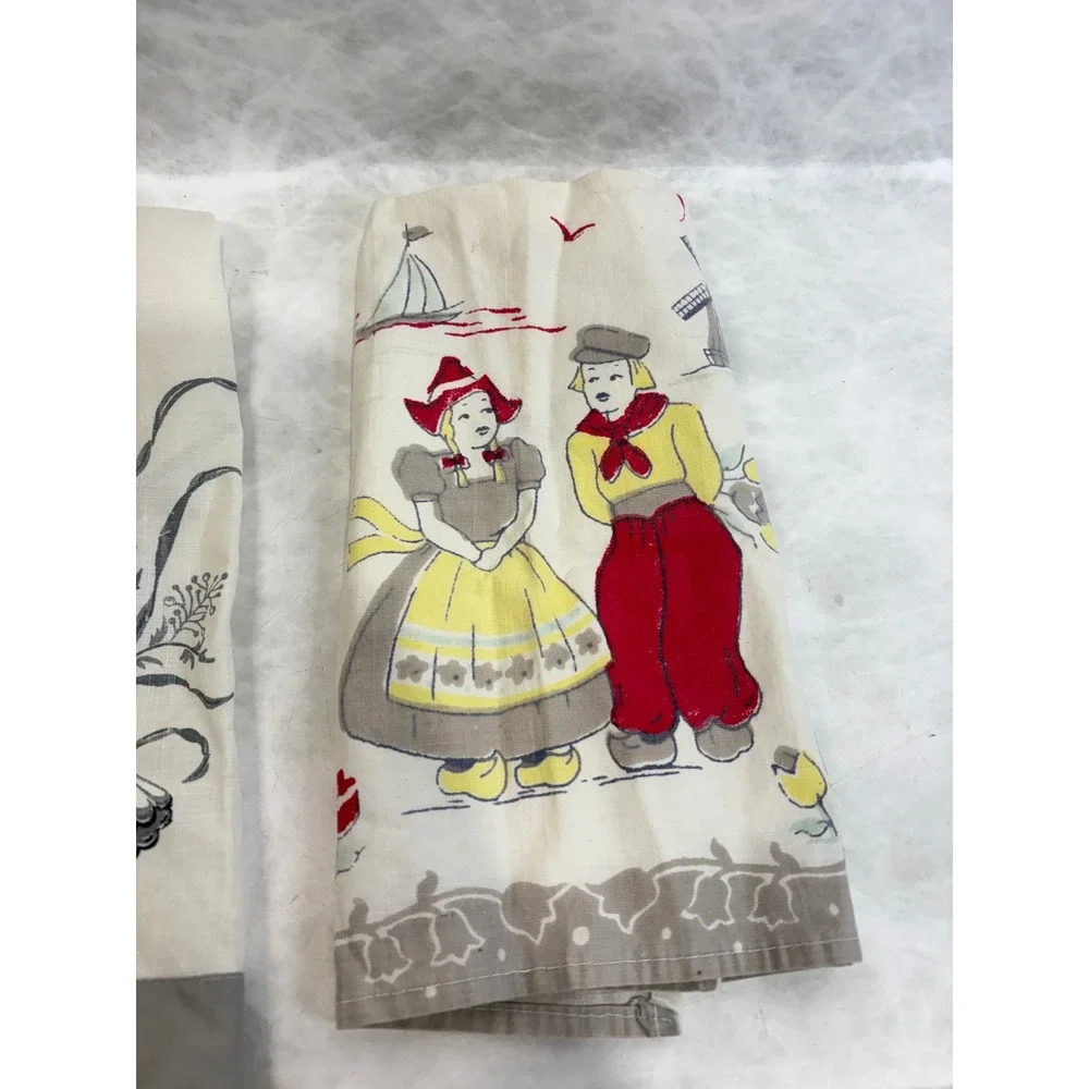 Vintage Kitchen Towel Lot of 4 Seahorse Dutch Fruit Embroidered Cotton Linen